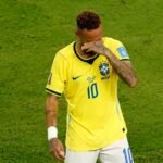 Neymar cries as he returns to the Brazil national team after nearly three years. Photo: Michael Reaves/Getty Images