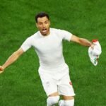 Khalilzadeh celebrates Iran's goal, which was later disallowed by VAR. Credit: Reuters