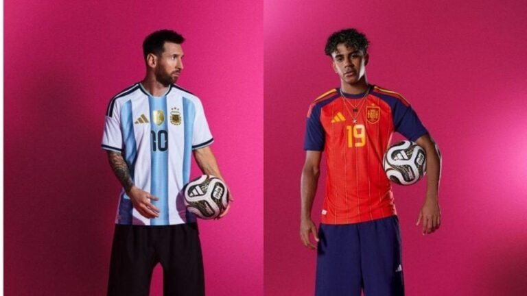 Forwards Lionel Messi (left) and Lamine Yamal (right), stars of the Argentina and Spain national teams. Credit: Disclosure/Adidas