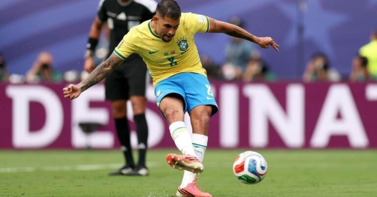Bruno Guimarães misses a penalty for Brazil against Norway in the World Cup.