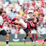 Flamengo starter Pedro in action against River Plate, nearly scoring. Photo: GILVAN DE SOUZA/FLAMENGO