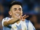 Almada celebrates a goal scored for Argentina. Photo: Ernesto Ryan/Getty Images
