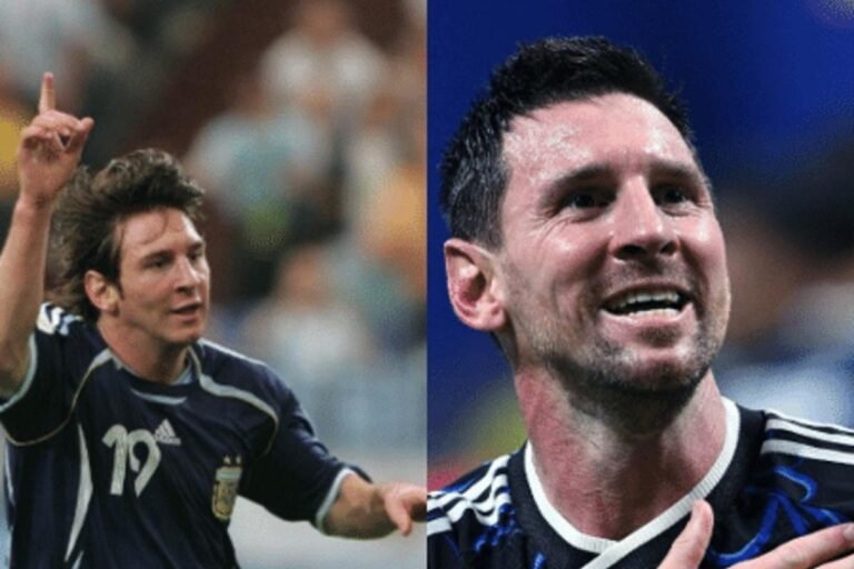 Messi in a montage of his World Cup appearances, from 2006 to 2026. Credit: UOL/Getty Image Montage