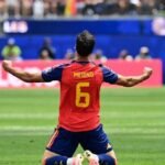 Mikel Merino of Spain celebrates after the match. Credit: GARY VASQUEZ