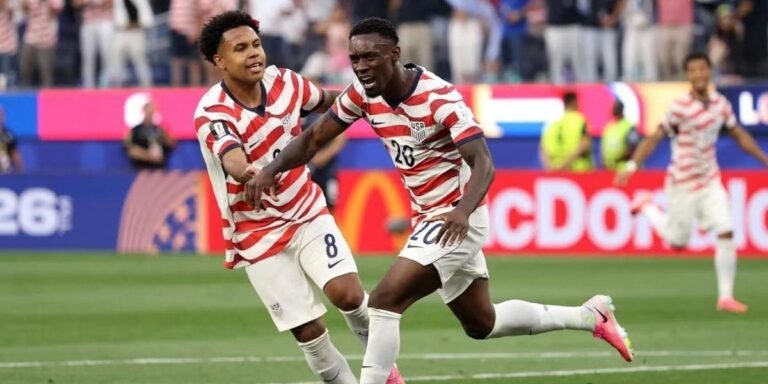 Balogun celebrates USA's first goal against Bosnia and Herzegovina. Credit: Fifa/Disclosure
