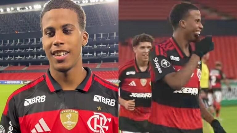 Alan Santos celebrates a goal for Flamengo in the U-20 Libertadores. Photo: Reproduction.