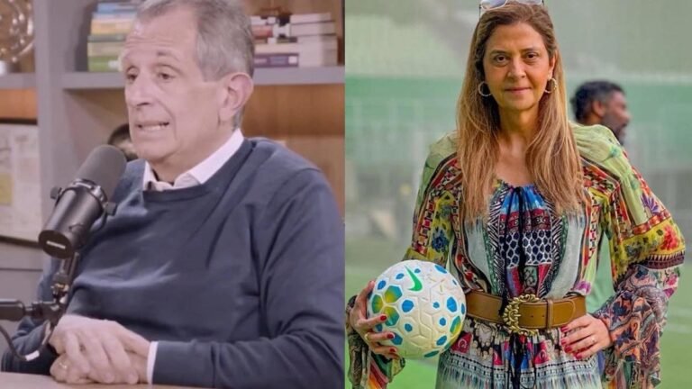 Flamengo president Luiz Eduardo Baptista, known as Bap, and Palmeiras president Leila Pereira. Photo: Reproduction/Market Makers | Reproduction/Leila Pereira Personal Archive